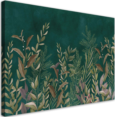 Quadro-su-tela,-Foglie-su-uno-sfondo-verde