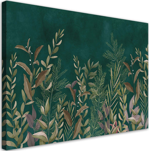 Quadro-su-tela,-Foglie-su-uno-sfondo-verde