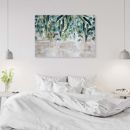 Quadro-su-tela,-Foglie-verdi-su-uno-sfondo-in-cemento