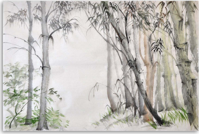 Quadro-su-tela,-Foresta-di-alberi-grigi-dipinti