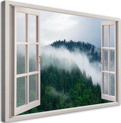 Quadro-su-tela-Foresta-nella-nebbia-vista-dalla-finestra