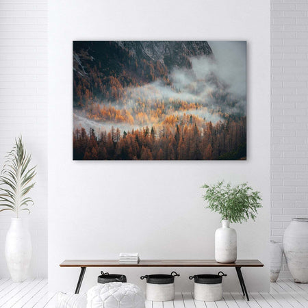 Quadro-su-tela,-Foresta-nella-nebbia