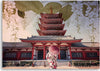 Quadro-su-tela,-Geisha-e-tempio-giapponese