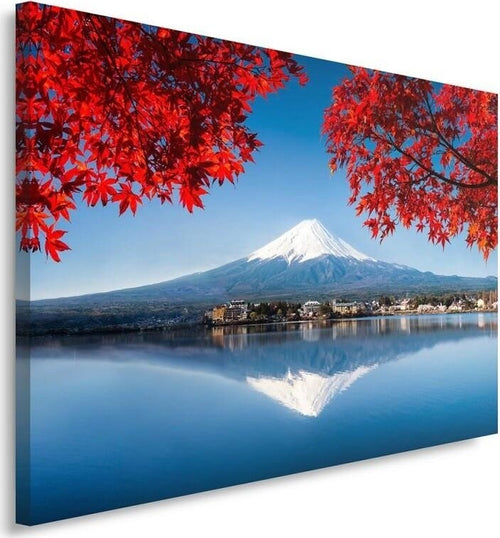 Quadro-su-tela,-Giappone-Montagna-Fuji-Rosso