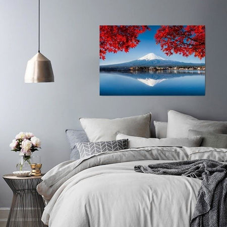 Quadro-su-tela,-Giappone-Montagna-Fuji-Rosso