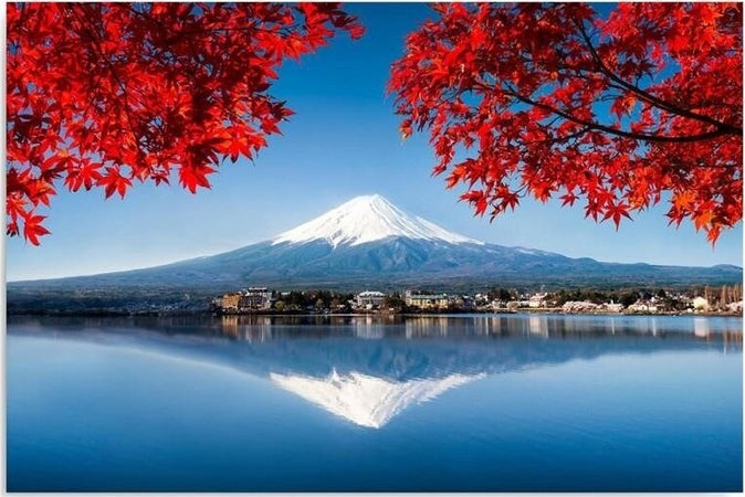 Quadro-su-tela,-Giappone-Montagna-Fuji-Rosso