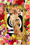 Quadro-su-tela,-Giraffa-fiori-colorati