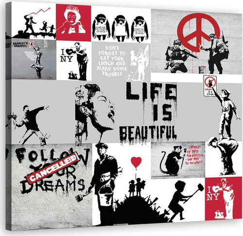 Quadro-su-tela,-Graffiti-di-composizione-di-Banksy
