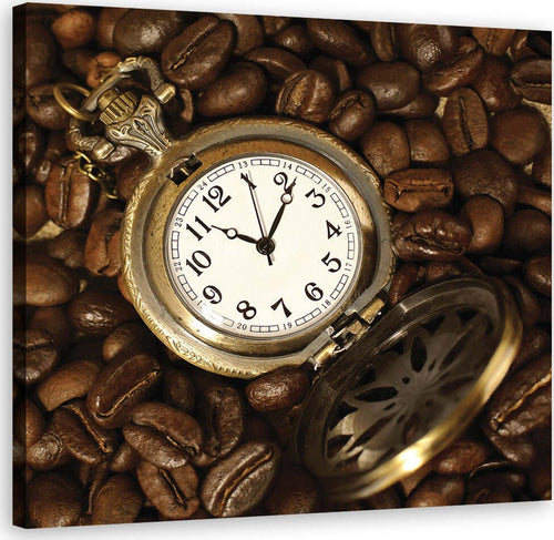 Quadro-su-tela,-Guarda-e-chicchi-di-caffè