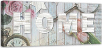 Quadro-su-tela,-Home-Iscrizione-Legno-Fiori