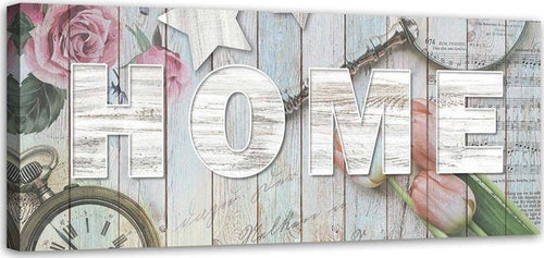 Quadro-su-tela,-Home-Iscrizione-Legno-Fiori