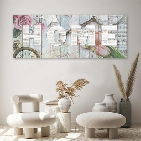 Quadro-su-tela,-Home-Iscrizione-Legno-Fiori