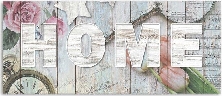 Quadro-su-tela,-Home-Iscrizione-Legno-Fiori