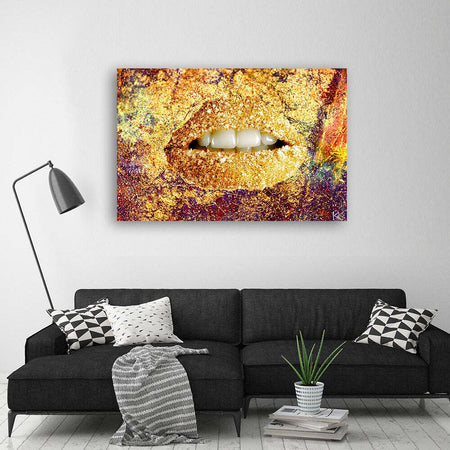 Quadro-su-tela,-Labbra-d'oro-astratte