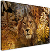 Quadro-su-tela,-Leone-e-foglie-dorate