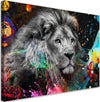 Quadro-su-tela,-Leone-su-uno-sfondo-colorato