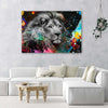 Quadro-su-tela,-Leone-su-uno-sfondo-colorato