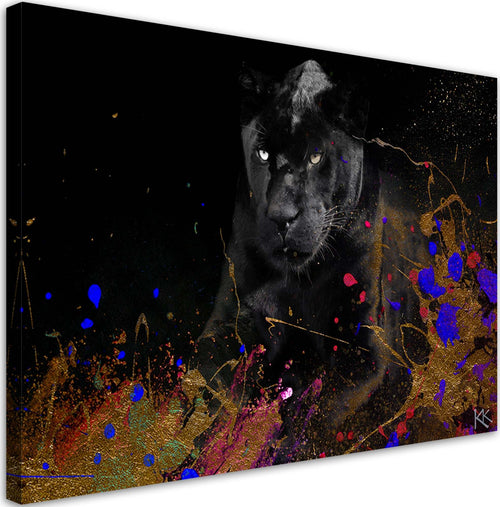 Quadro-su-tela,-Leopardo-nero-su-uno-sfondo-colorato