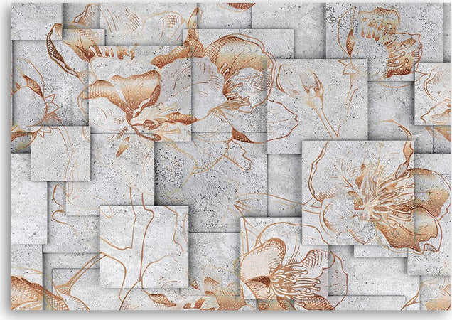 Quadro-su-tela,-Lilia-fiori-su-uno-sfondo-geometrico