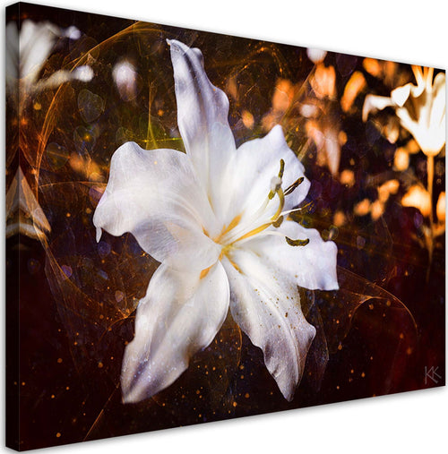 Quadro-su-tela,-Lily-bianco-su-uno-sfondo-marrone