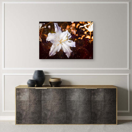 Quadro-su-tela,-Lily-bianco-su-uno-sfondo-marrone