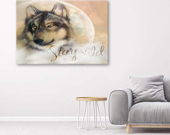Quadro-su-tela,-Lupo-animale-natura-beige