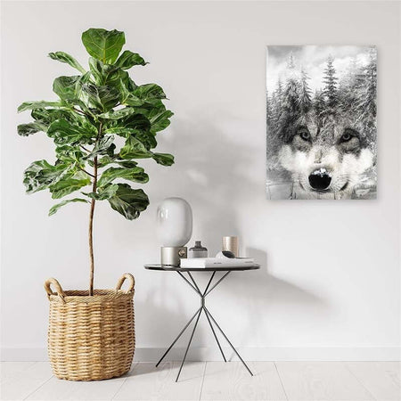 Quadro-su-tela,-Lupo-della-foresta-bianco-e-nero