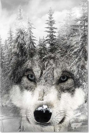 Quadro-su-tela,-Lupo-della-foresta-bianco-e-nero
