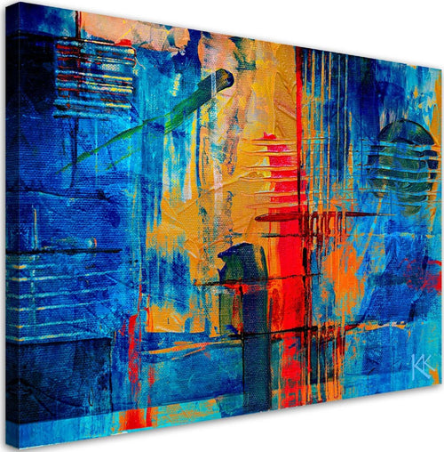 Quadro-su-tela,-Mano-di-astrazione-blu-pinto