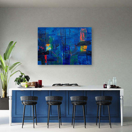 Quadro-su-tela,-Mano-di-astrazione-blu-pinto
