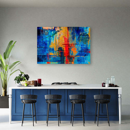 Quadro-su-tela,-Mano-di-astrazione-blu-pinto
