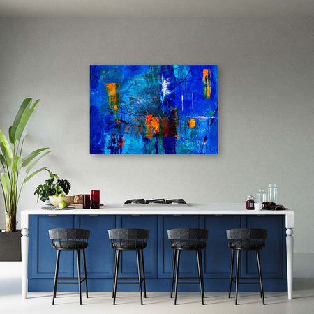 Quadro-su-tela,-Mano-di-astrazione-blu-pinto