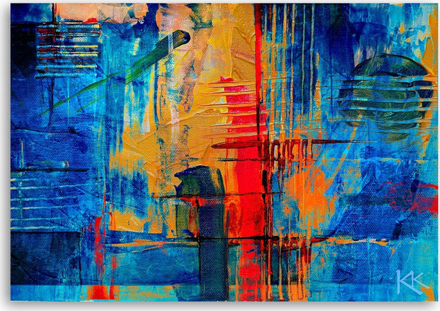 Quadro-su-tela,-Mano-di-astrazione-blu-pinto