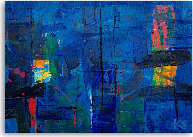 Quadro-su-tela,-Mano-di-astrazione-blu-pinto