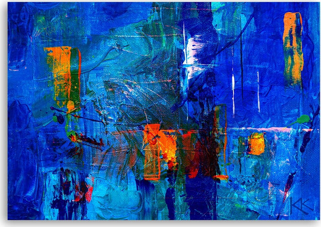Quadro-su-tela,-Mano-di-astrazione-blu-pinto