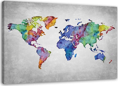 Quadro-su-tela,-Mappa-del-mondo-acquerello