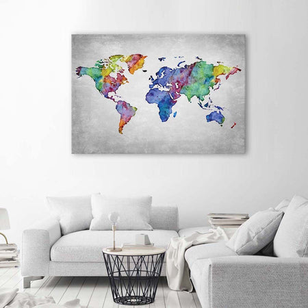 Quadro-su-tela,-Mappa-del-mondo-acquerello