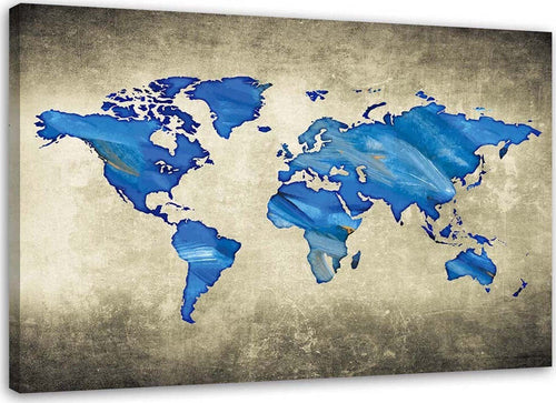 Quadro-su-tela,-Mappa-del-mondo-blu