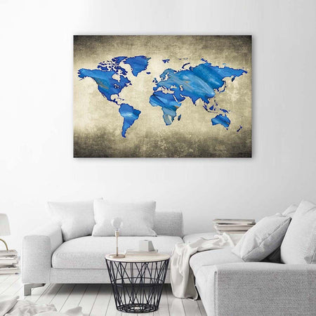 Quadro-su-tela,-Mappa-del-mondo-blu