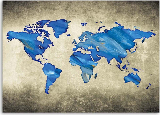 Quadro-su-tela,-Mappa-del-mondo-blu