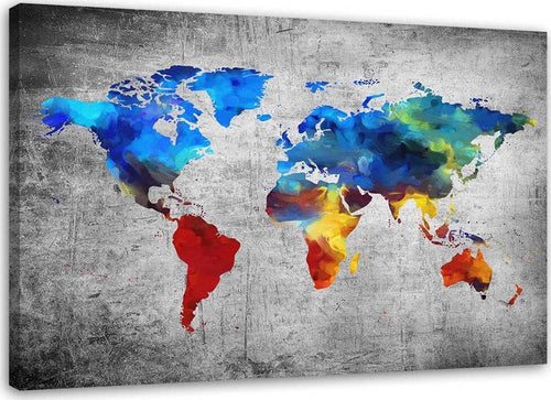 Quadro-su-tela,-Mappa-del-mondo-colorata
