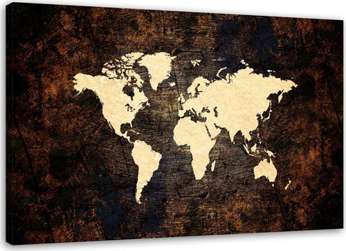 Quadro-su-tela,-Mappa-del-mondo-marrone