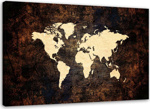 Quadro-su-tela,-Mappa-del-mondo-marrone