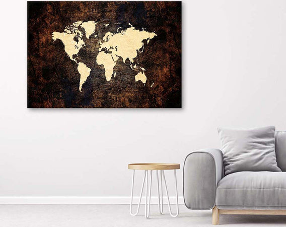 Quadro-su-tela,-Mappa-del-mondo-marrone