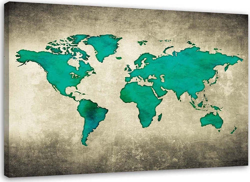 Quadro-su-tela,-Mappa-del-mondo-verde