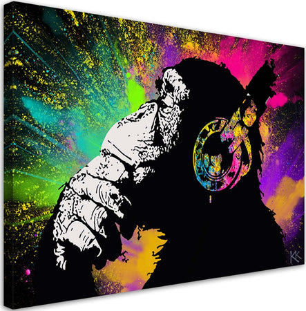 Quadro-su-tela,-Monkey-colorata-di-Banksy