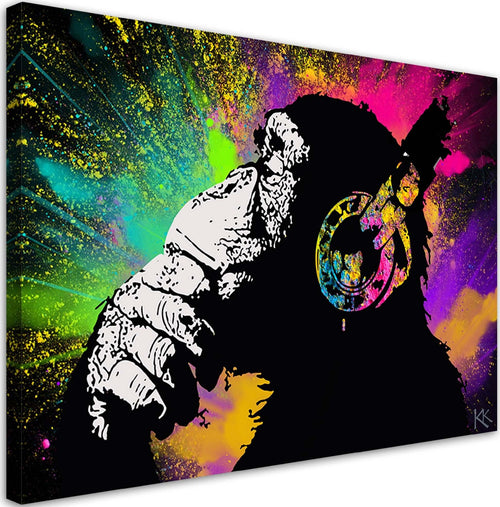 Quadro-su-tela,-Monkey-colorata-di-Banksy