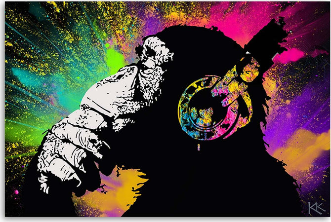Quadro-su-tela,-Monkey-colorata-di-Banksy