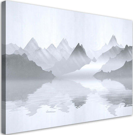 Quadro-su-tela,-Montagne-sul-lago-astrazione