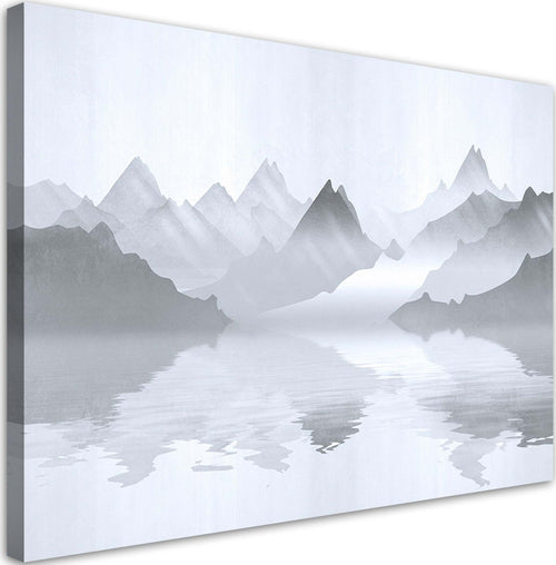 Quadro-su-tela,-Montagne-sul-lago-astrazione